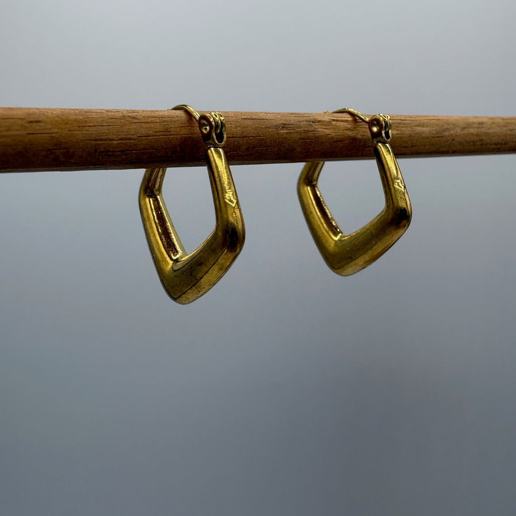 Gold Gem Hoop Stainless Steel Earrings