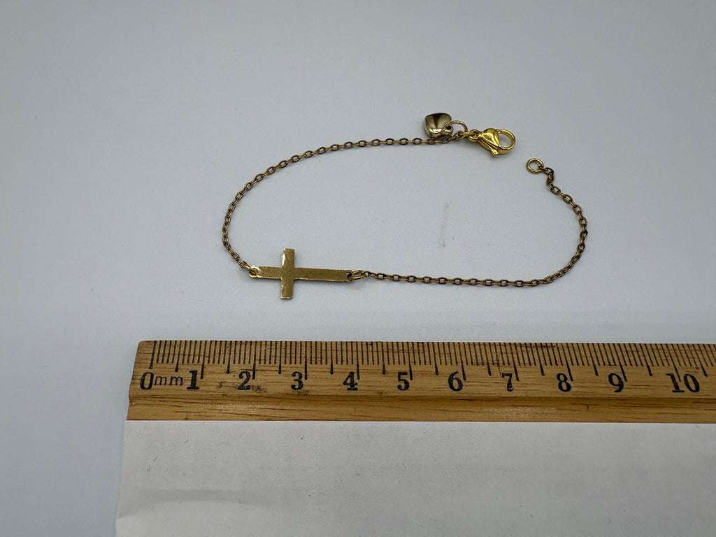 Gold Cross with Heart Charm Stainless Steel Bracelet