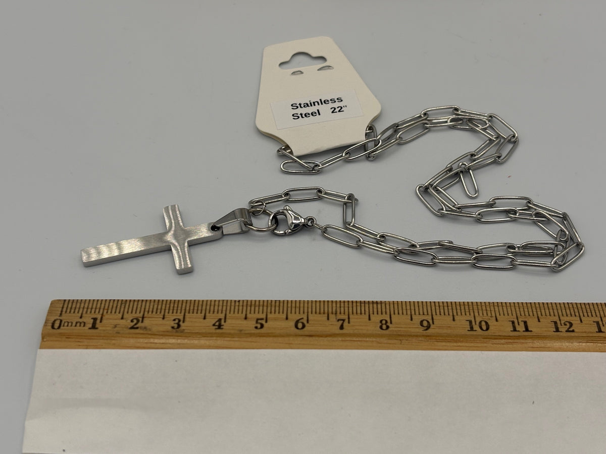 Dual Sided Cross 22" Stainless Steel Paperclip Chain Necklace