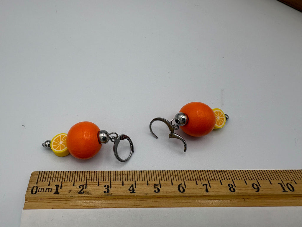 Orange Citrus Beaded Stainless Steel Earrings