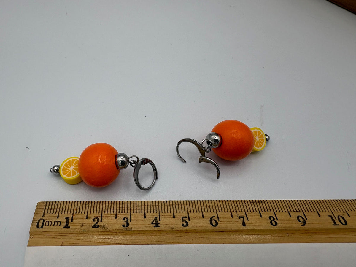 Orange Citrus Beaded Stainless Steel Earrings