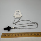 Black Stone Cross 20" Stainless Steel Necklace