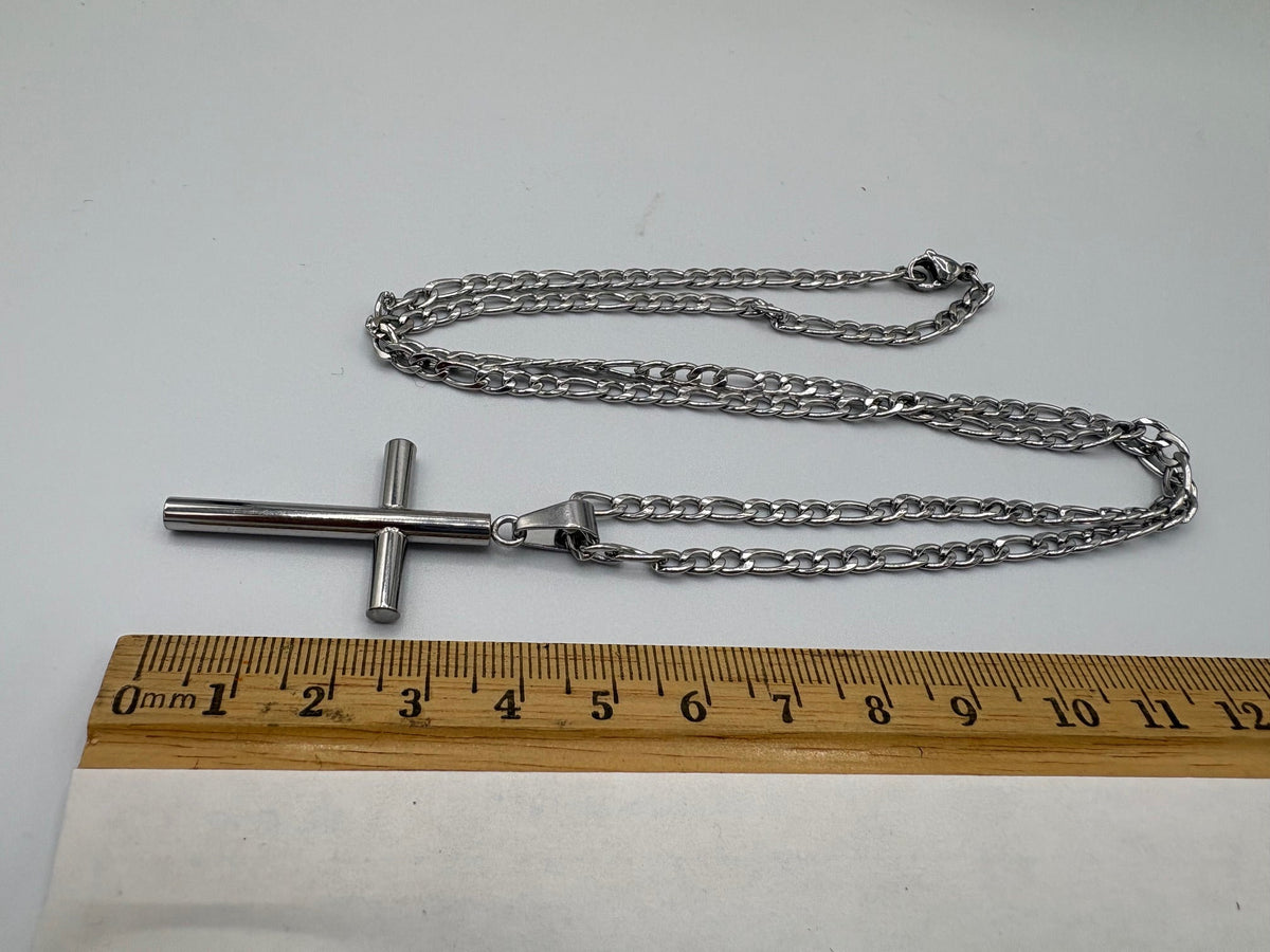 Bold Cross Curb Chain 24" Stainless Steel Necklace