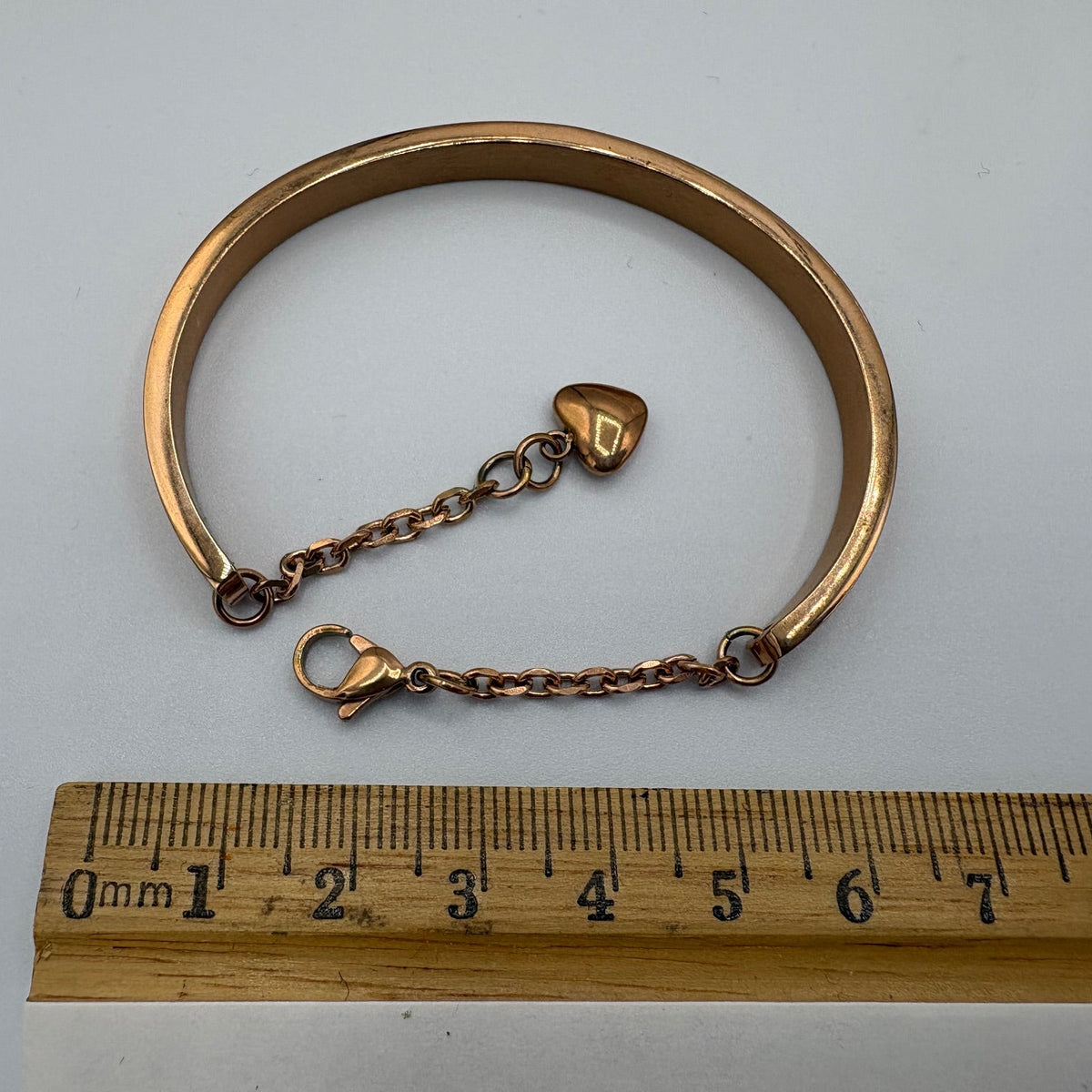 Rosy Glow Heart Charm Bangle Stainless Steel Bracelet