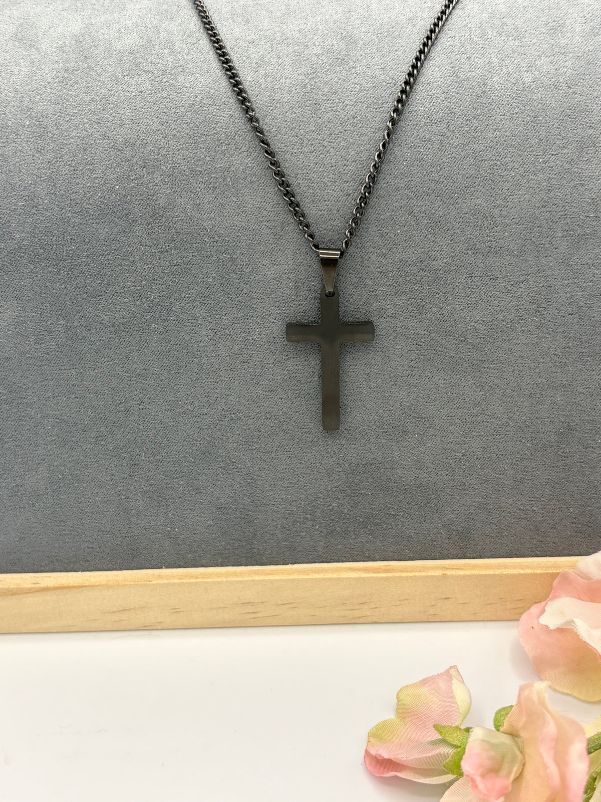 Black Cross 22" Stainless Steel Necklace