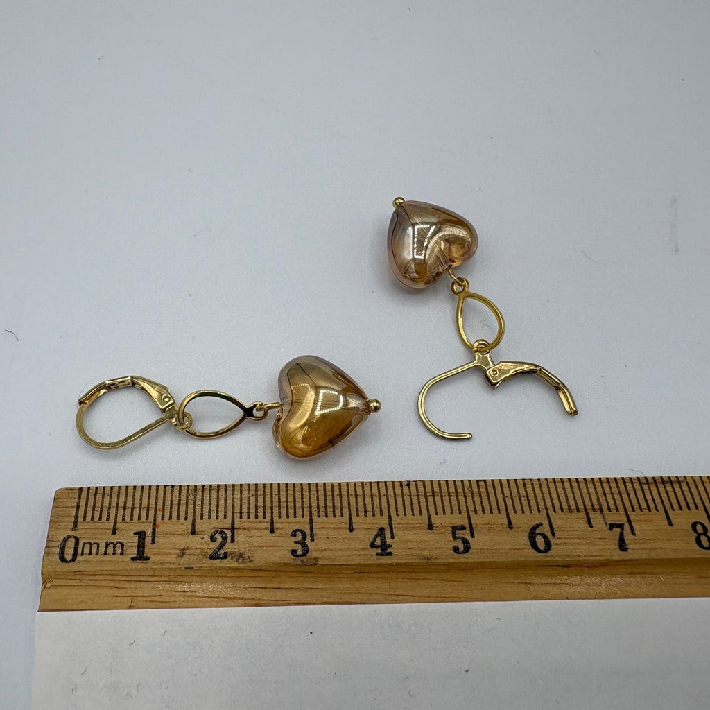 Amber Hearts Beaded Stainless Steel Earrings