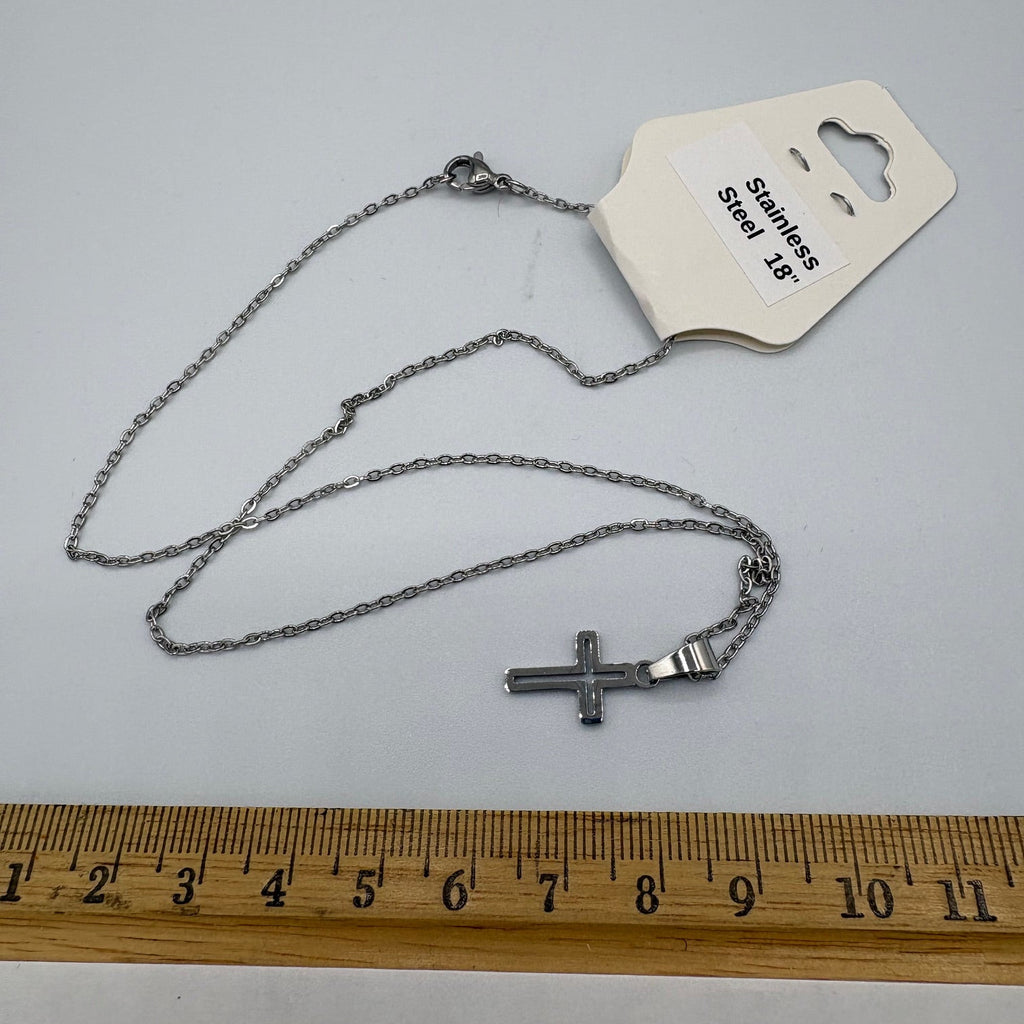 Cross Outline 18" Stainless Steel Necklace