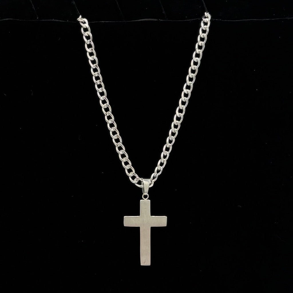 Dual Sided Cross w Curb Chain 24" Stainless Steel Necklace