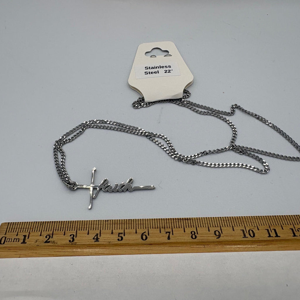 Faith Engraved Cross 22" Stainless Steel Necklace