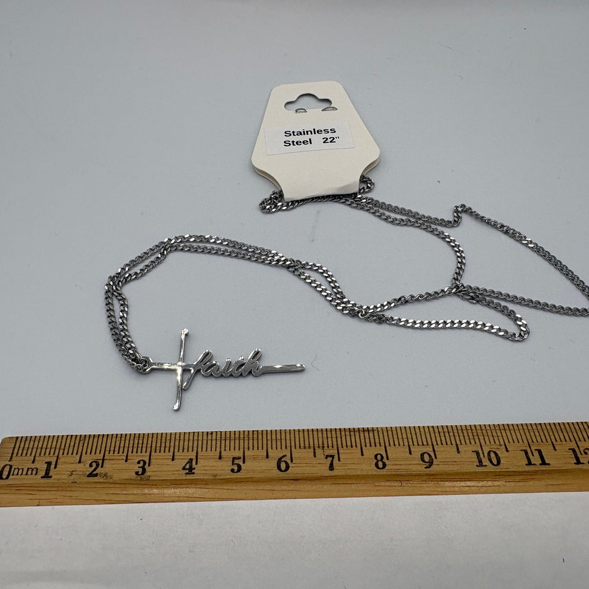 Faith Engraved Cross 22" Stainless Steel Necklace