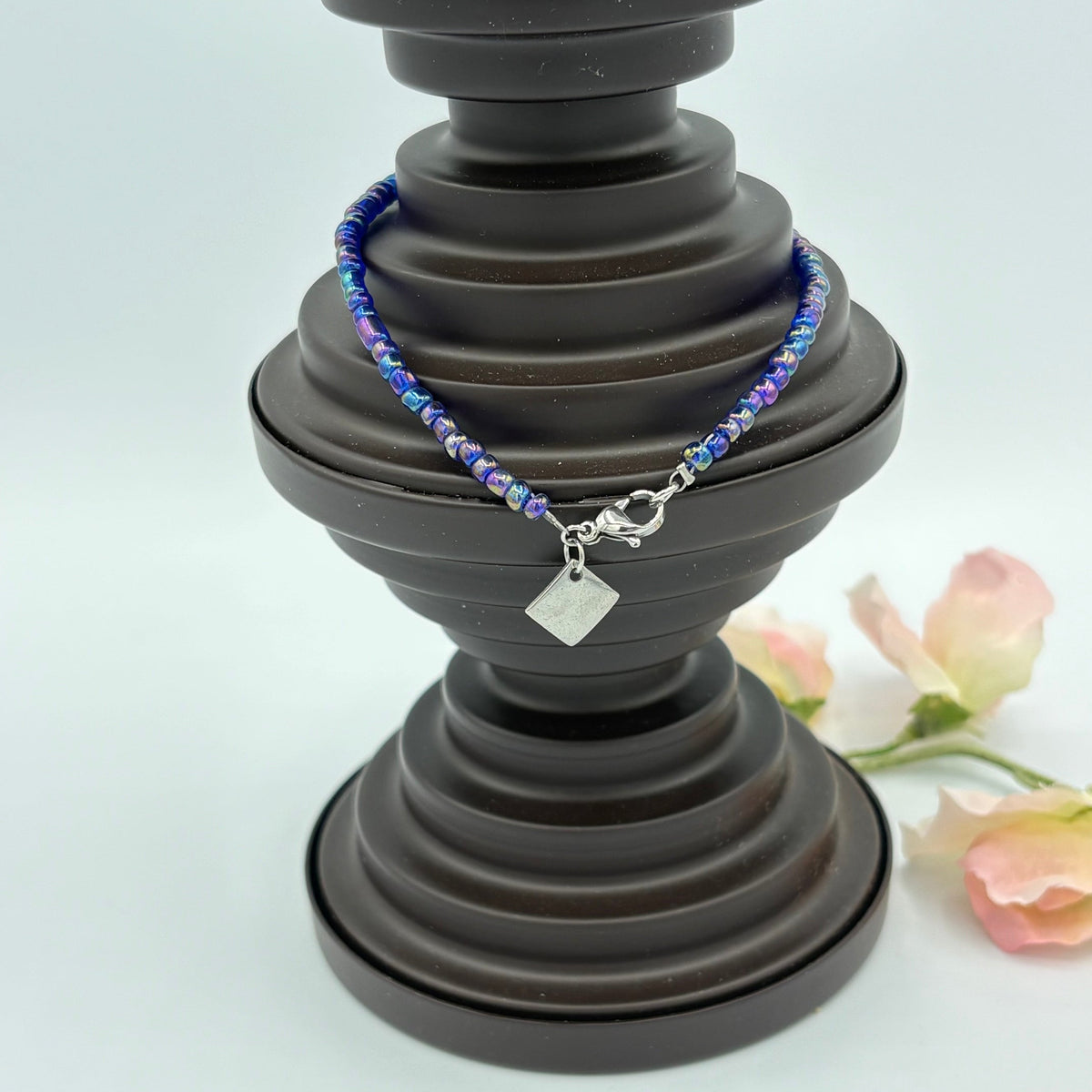 Topaz 10" Beaded Stainless Steel Anklet
