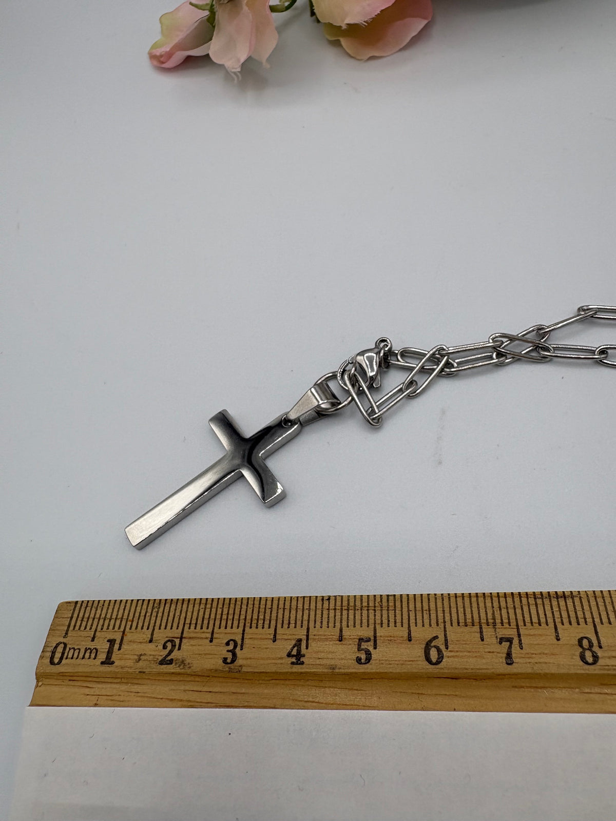 Dual Sided Cross 22" Stainless Steel Paperclip Chain Necklace