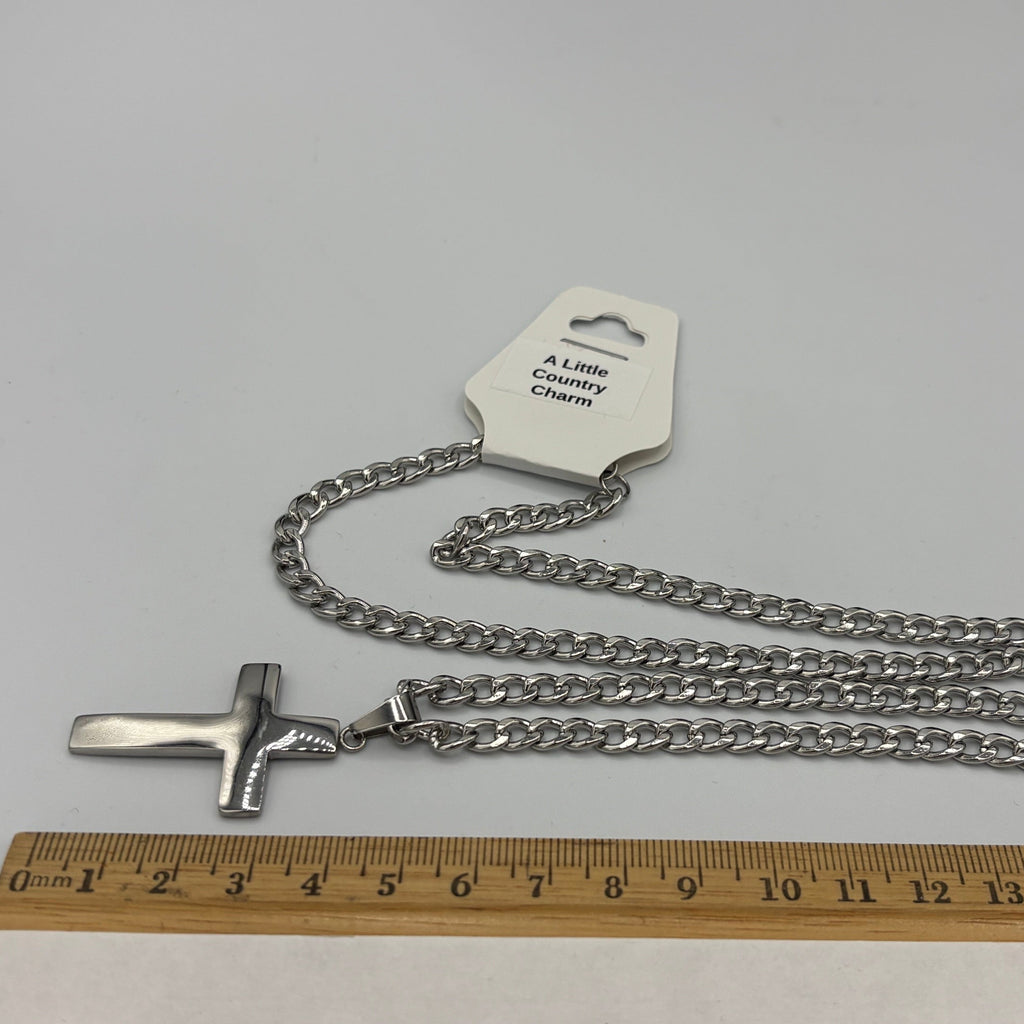 Dual Sided Cross w Curb Chain 24" Stainless Steel Necklace