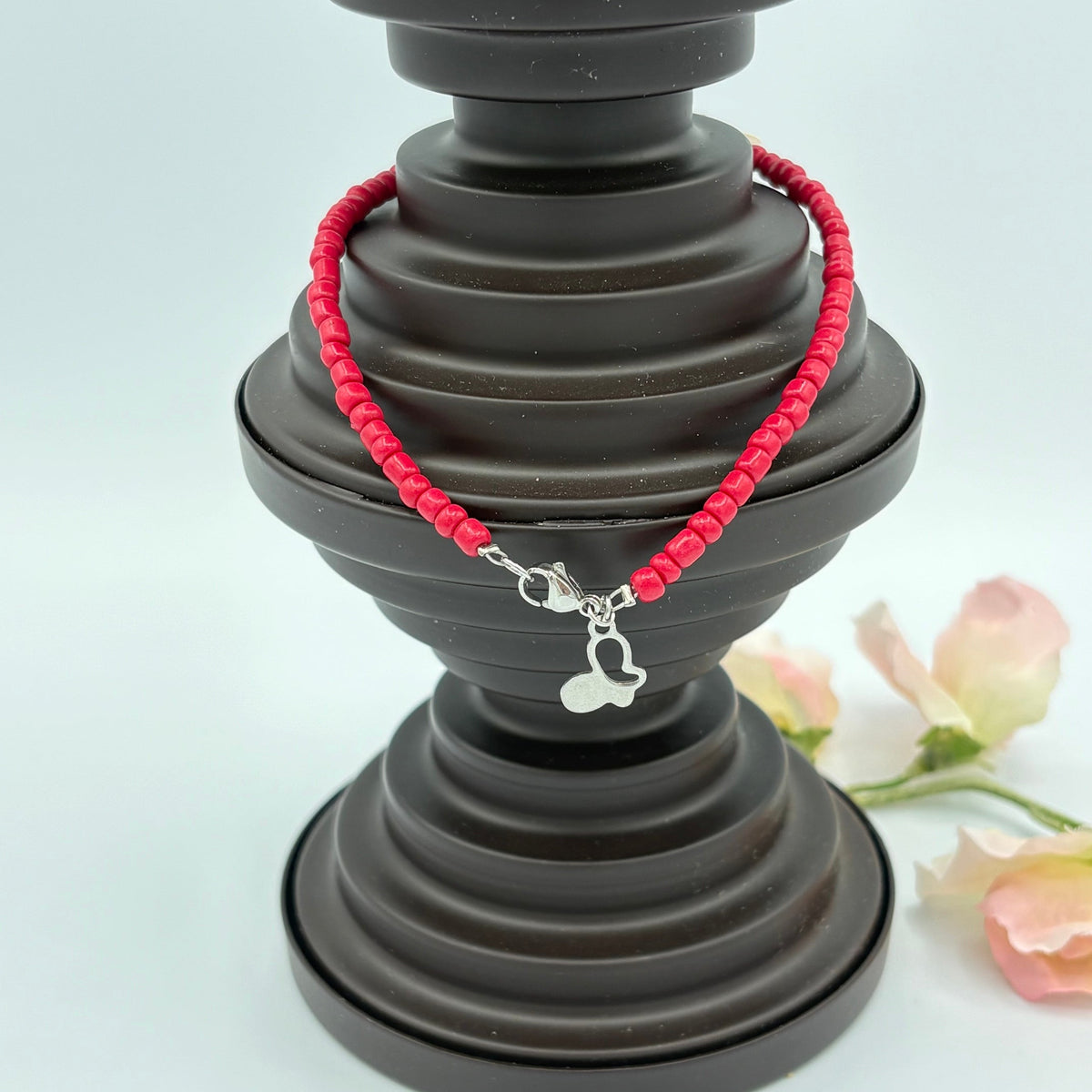 Scarlet Butterfly 10" Beaded Stainless Steel Anklet