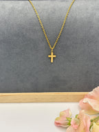 Blocky Gold Cross 18" Stainless Steel Necklace