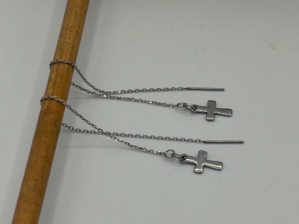 Cross Chain Stainless Steel Earrings