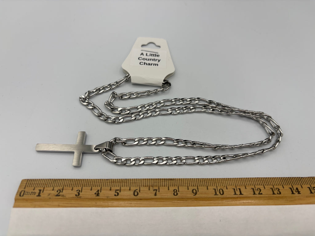 Double Edged Cross 24" Stainless Steel Necklace