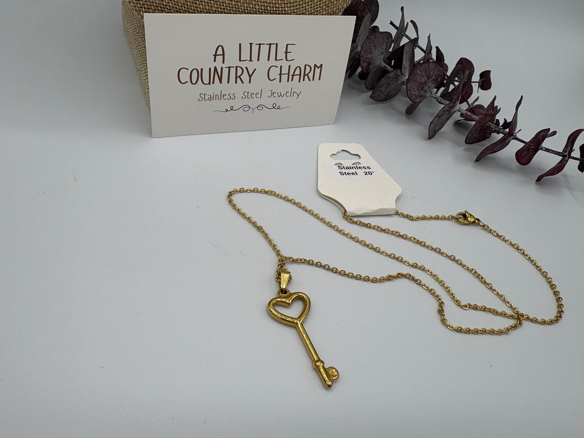 Gold Key to my Heart 20" Stainless Steel Necklace